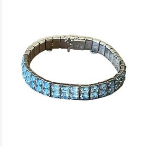 WEISS Vintage Double Row Blue Straight Line Rhinestone Bracelet- 7”